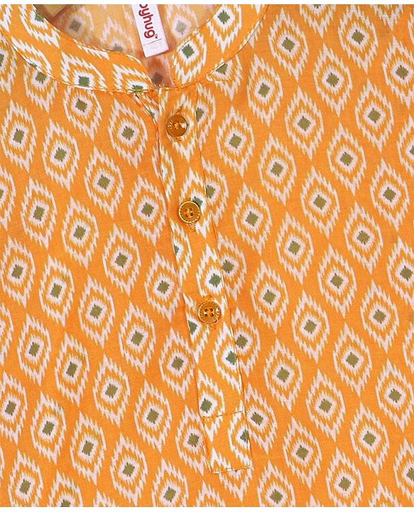 Babyhug 100% Cambric Three Full Printed Kurta With Solid Pyjama Set - Yellow