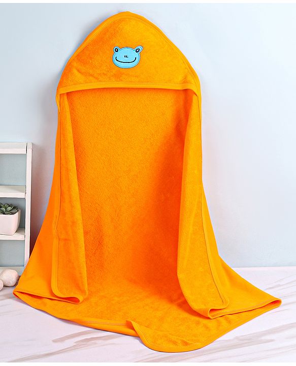 Babyhug Cotton Terry Knit Towel with Hood Frog Applique L 76.2 x B 76.2 cm - Orange