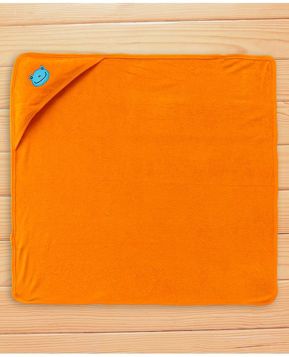 Babyhug Cotton Terry Knit Towel with Hood Frog Applique L 76.2 x B 76.2 cm - Orange