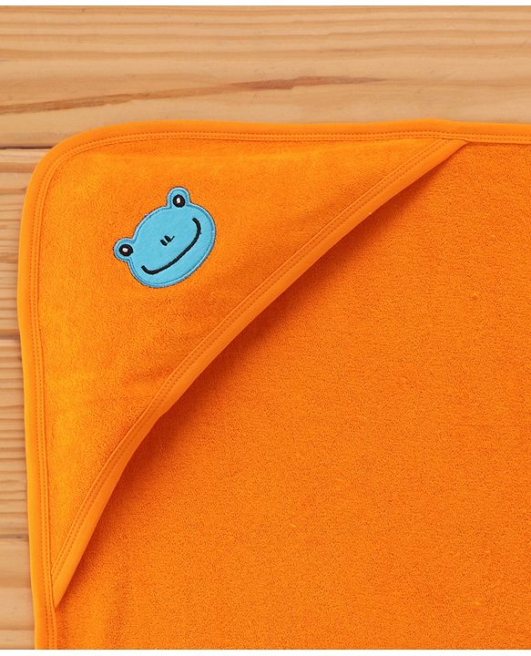 Babyhug Cotton Terry Knit Towel with Hood Frog Applique L 76.2 x B 76.2 cm - Orange