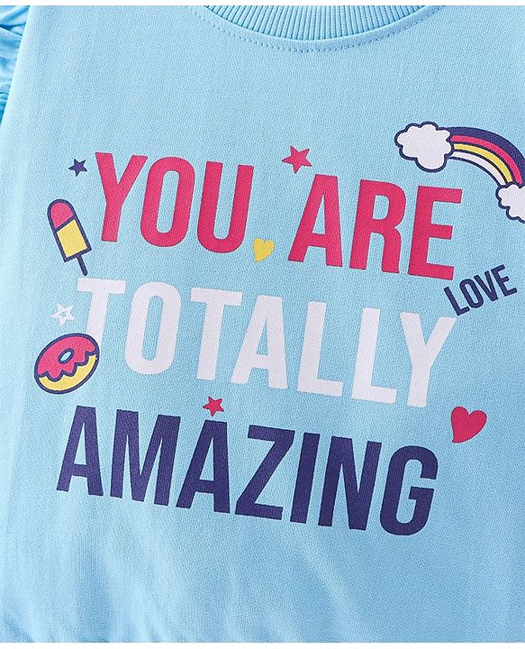 Babyhug 100% Cotton Knit Full Sleeves Sweatshirt With Text Graphics - Blue