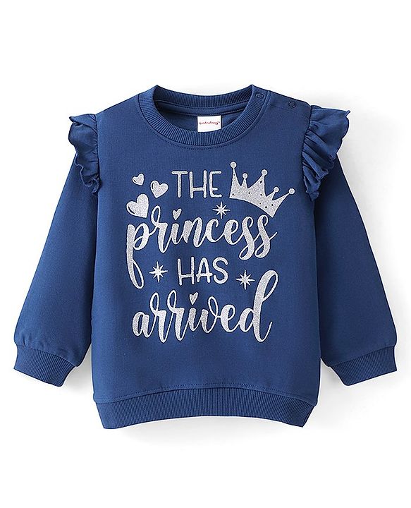 Babyhug 100% Cotton Knit Full Sleeves Sweatshirt With Text Graphics - Navy Blue
