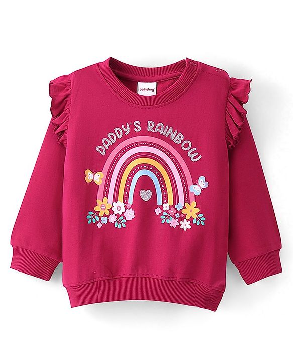 Babyhug 100% Cotton Knit Full Sleeves Sweatshirt With Rainbow Graphics - Red
