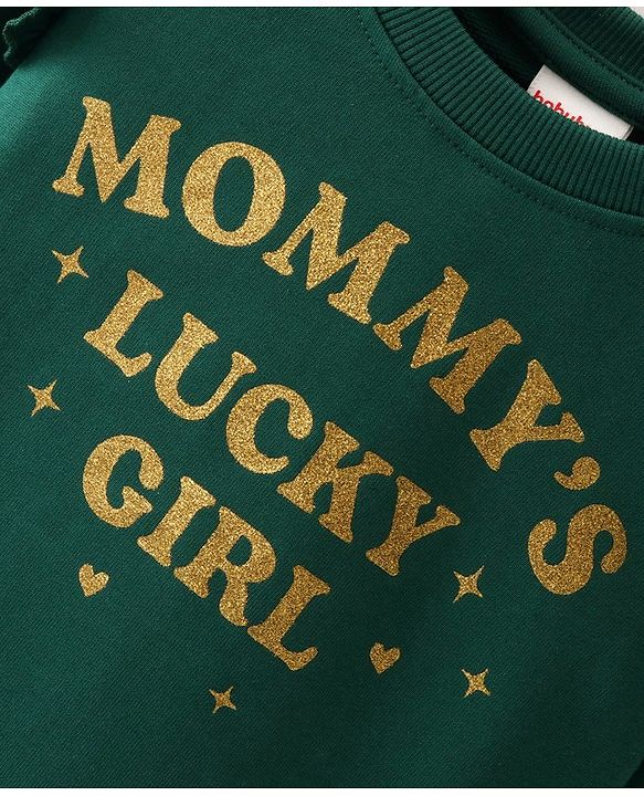Babyhug Cotton Knit Full Sleeves Sweatshirt with Text Graphics Print - Green