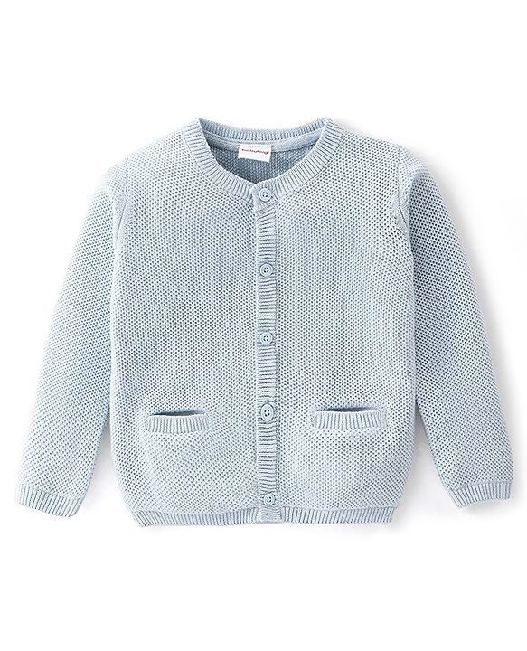 Babyhug Full Sleeves Front Open Sweaters - Blue