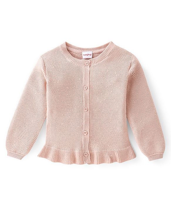 Babyhug 100% Cotton Knit Full Sleeves Front Open Sweaters - Peach