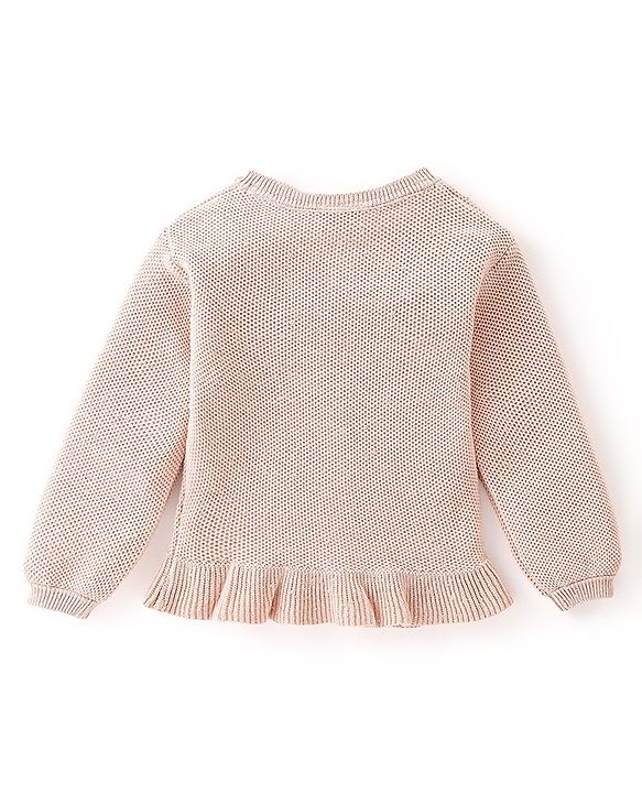 Babyhug 100% Cotton Knit Full Sleeves Front Open Sweaters - Peach
