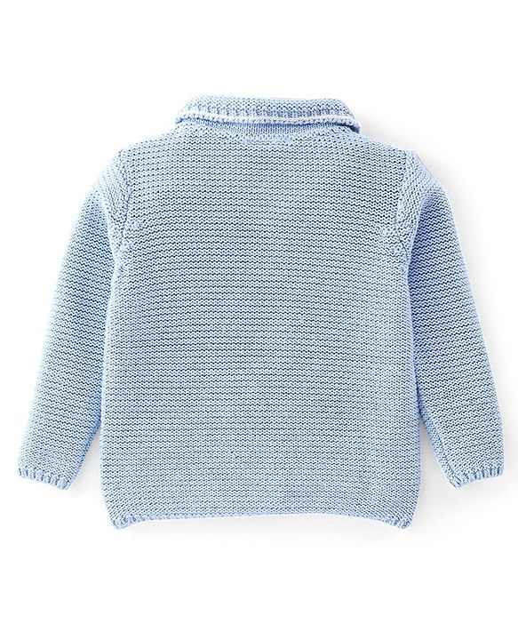 Babyhug Knitted Full Sleeves Sweater With Rainbow Embroidery - Blue