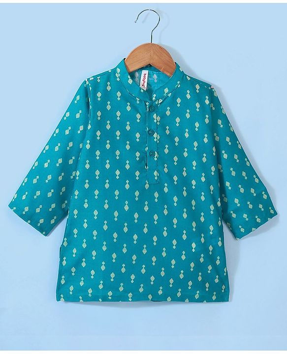 Babyhug Cotton Foil Printed Full Sleeves Kurta with Dhoti  Set - Teal Blue