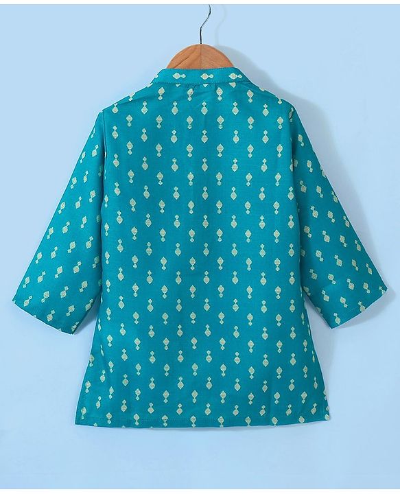 Babyhug Cotton Foil Printed Full Sleeves Kurta with Dhoti  Set - Teal Blue