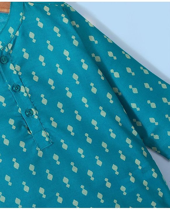Babyhug Cotton Foil Printed Full Sleeves Kurta with Dhoti  Set - Teal Blue