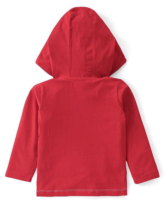 Babyhug 100% Cotton Full Sleeves Striped T-Shirt With Hood & Graphics - Red