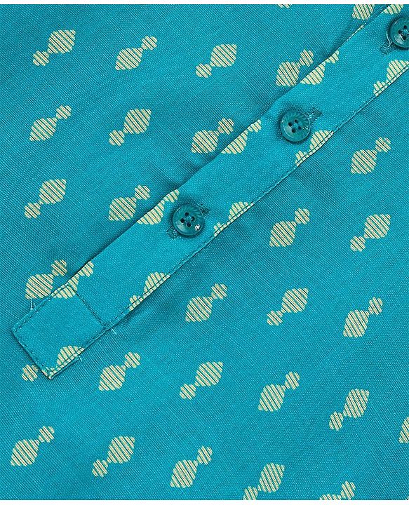 Babyhug 100% Cambric Full Sleeve Printed Kurta With Solid Pyjama Set - Teal Blue