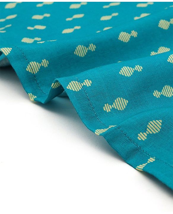 Babyhug 100% Cambric Full Sleeve Printed Kurta With Solid Pyjama Set - Teal Blue