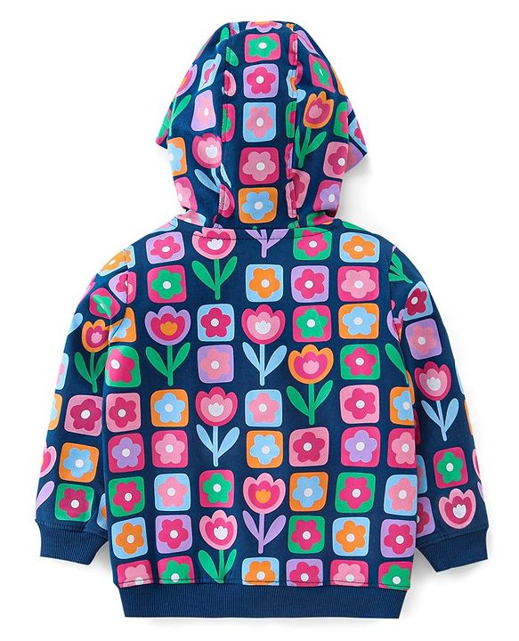 Babyhug 100% Cotton Knit Full Sleeves Sweatshirt Floral Print - Navy Blue