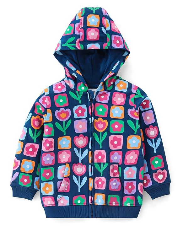 Babyhug 100% Cotton Knit Full Sleeves Sweatshirt Floral Print - Navy Blue