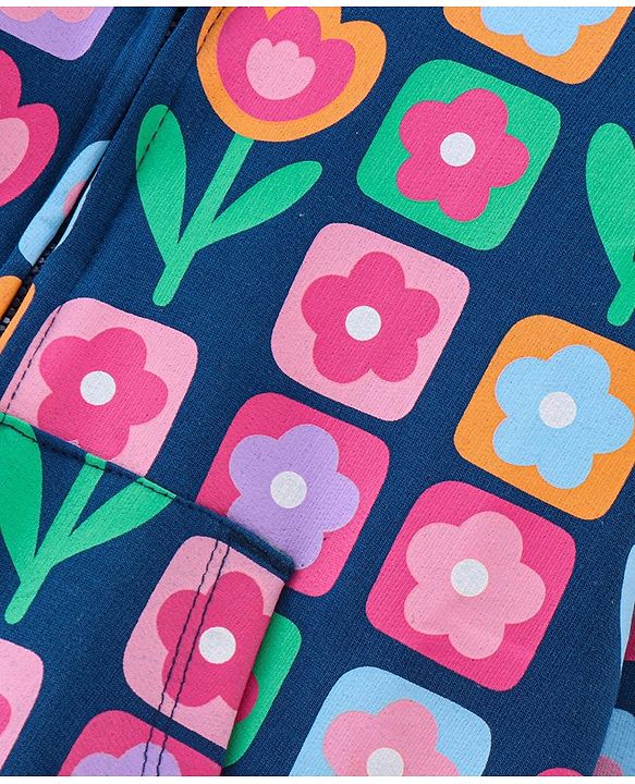 Babyhug 100% Cotton Knit Full Sleeves Sweatshirt Floral Print - Navy Blue