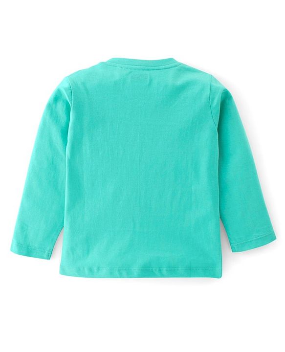 Babyhug 100% Cotton Knit Full Sleeves T-Shirt With Racoon Graphics - Green & Blue
