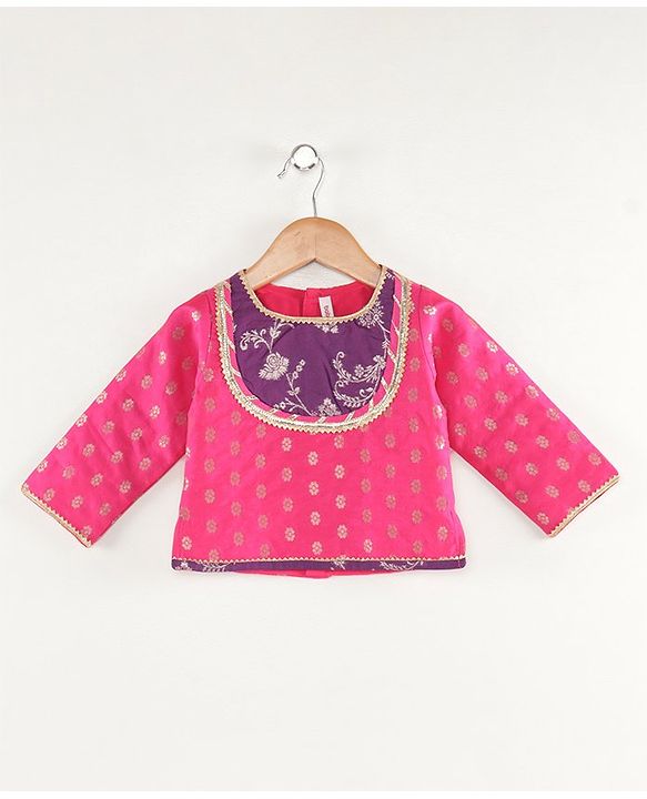 Babyhug Woven Three Fourth Sleeves Choli With Lehenga And Dupatta Brocade Detailing - Purple