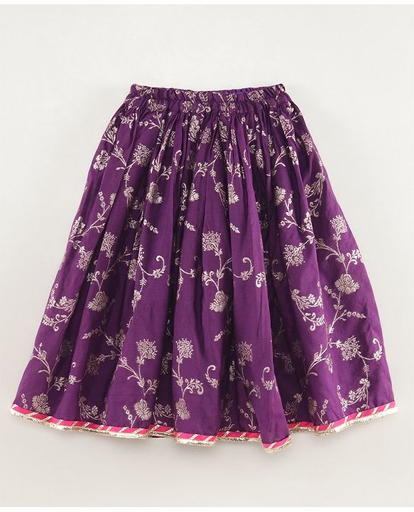Babyhug Woven Three Fourth Sleeves Choli With Lehenga And Dupatta Brocade Detailing - Purple