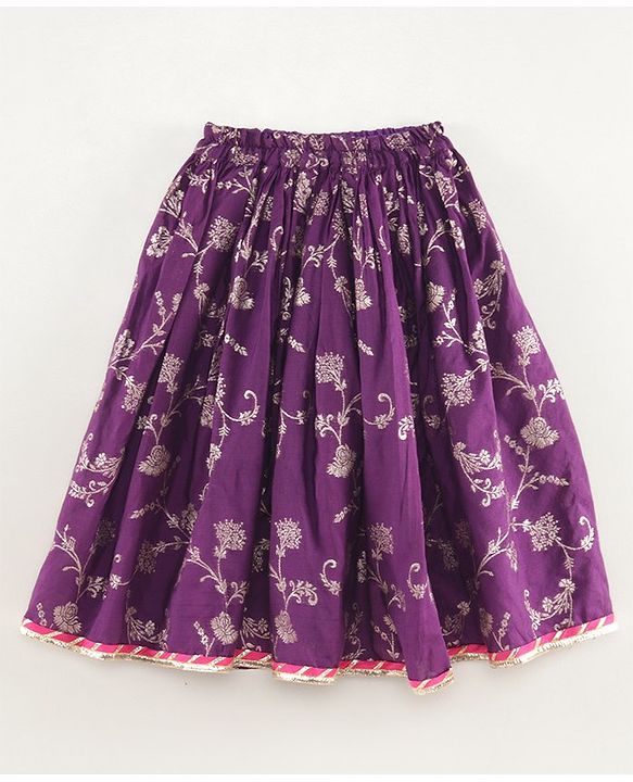 Babyhug Woven Three Fourth Sleeves Choli With Lehenga And Dupatta Brocade Detailing - Purple