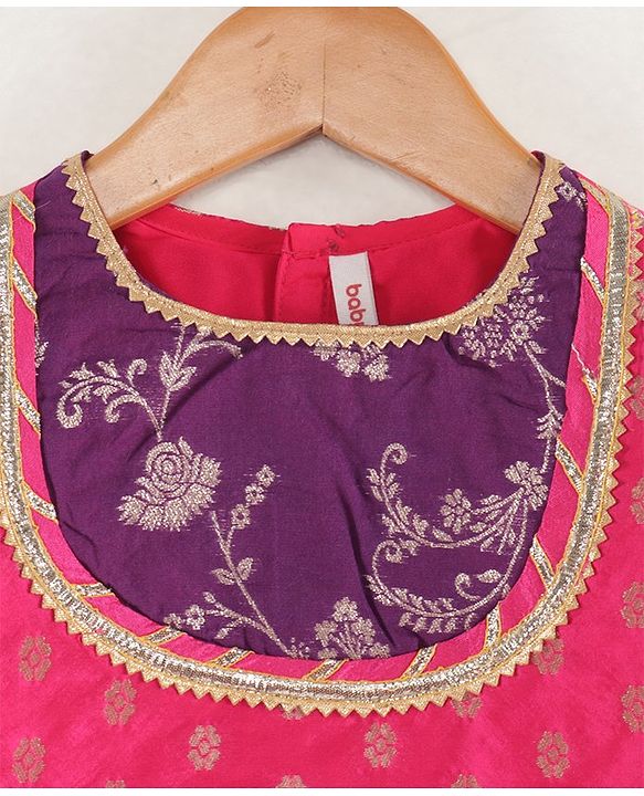Babyhug Woven Three Fourth Sleeves Choli With Lehenga And Dupatta Brocade Detailing - Purple