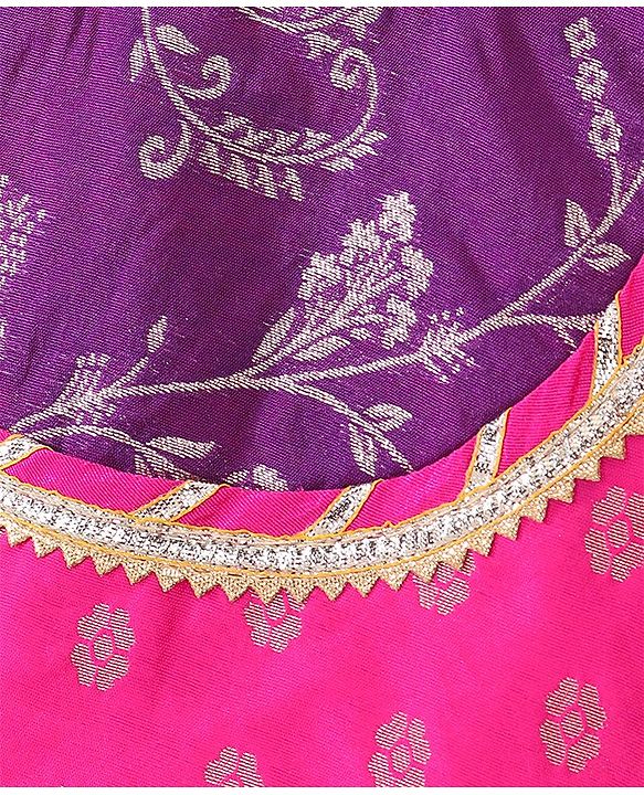 Babyhug Woven Three Fourth Sleeves Choli With Lehenga And Dupatta Brocade Detailing - Purple
