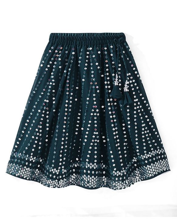 Babyhug Sleeveless Sequin Embroidered Lehenga Choli Duatta Set - Teal