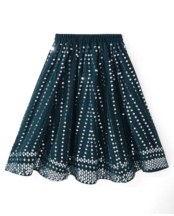 Babyhug Sleeveless Sequin Embroidered Lehenga Choli Duatta Set - Teal