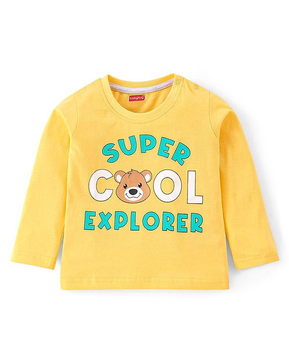 Babyhug 100% Cotton Full Sleeves T-Shirts with Bear Print & Striped Pack of 3 - Blue & Yellow