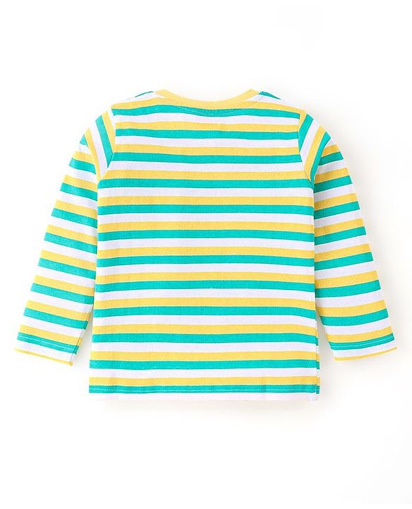 Babyhug 100% Cotton Full Sleeves T-Shirts with Bear Print & Striped Pack of 3 - Blue & Yellow