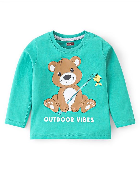 Babyhug 100% Cotton Full Sleeves T-Shirts with Bear Print & Striped Pack of 3 - Blue & Yellow