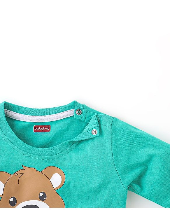 Babyhug 100% Cotton Full Sleeves T-Shirts with Bear Print & Striped Pack of 3 - Blue & Yellow
