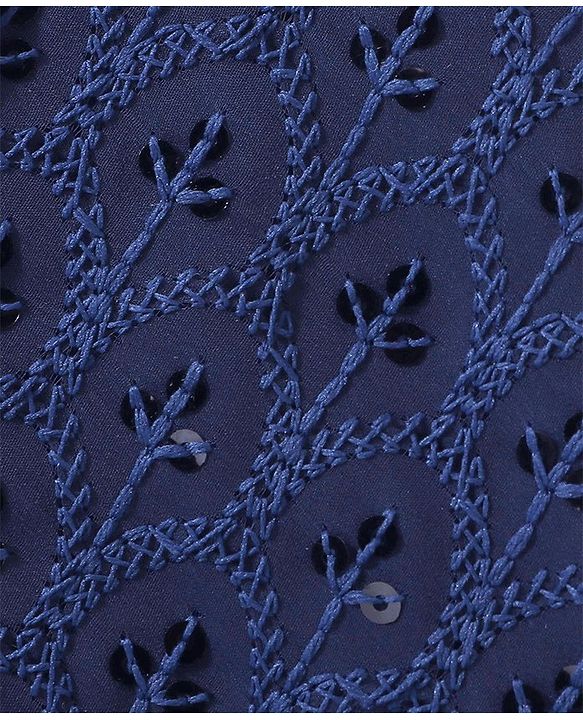 Babyhug Woven Full Sleeves Kurta Pyjama Set With Sequenced Embroidery - Navy Blue