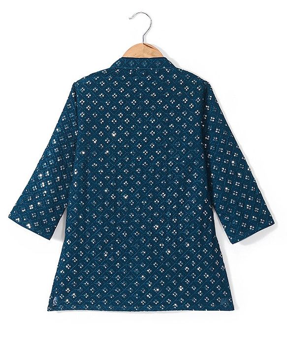 Babyhug Full Sleeves  Sequenced Embroidered Kurta & Pyjama Set  - Teal Blue