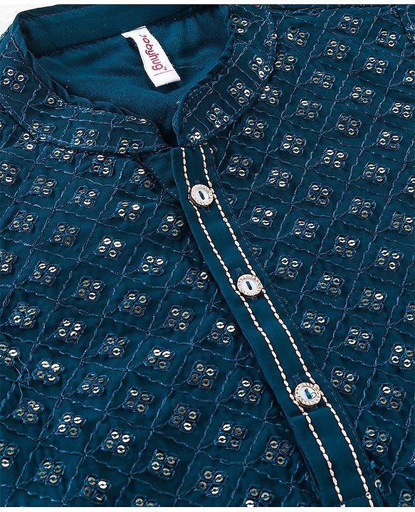 Babyhug Full Sleeves  Sequenced Embroidered Kurta & Pyjama Set  - Teal Blue