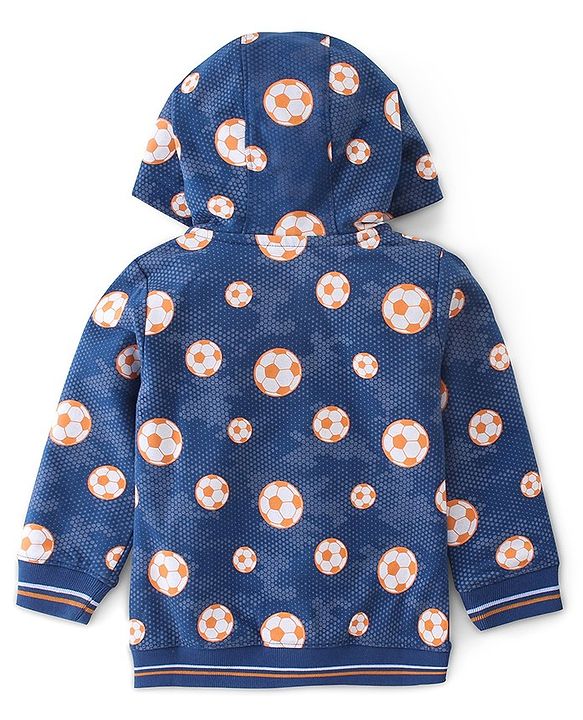 Babyhug 100% Cotton Knit Full Sleeves Sweat Jacket with Hood with Ball Design- Navy Blue