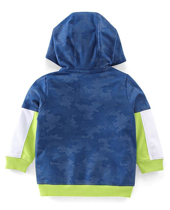 Babyhug Cotton Knit Full Sleeves Text Graphics Hooded Sweatshirt - Navy & Lime Green