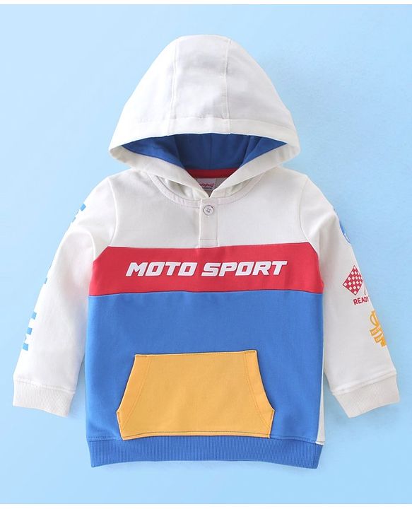 Babyhug 100% Cotton Knit Full Sleeves Hooded Jacket With Text Graphics - Multicolor