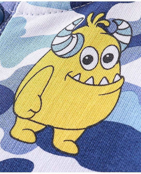 Babyhug Cotton Full Sleeves Bomber Jacket Monster Print - BLue