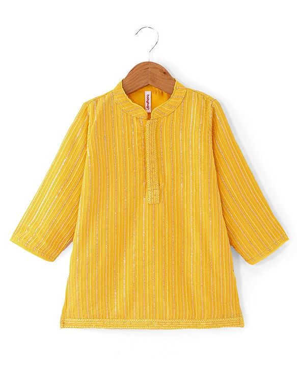 Babyhug Woven Full Sleeves Sequenced Embroidered Kurta Pyjama Set  -Yellow