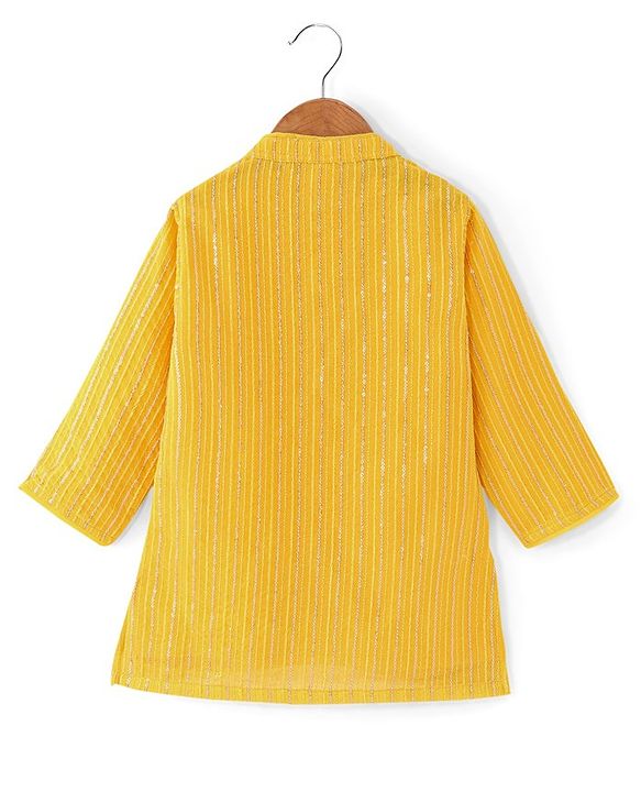 Babyhug Woven Full Sleeves Sequenced Embroidered Kurta Pyjama Set  -Yellow