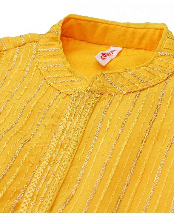 Babyhug Woven Full Sleeves Sequenced Embroidered Kurta Pyjama Set  -Yellow