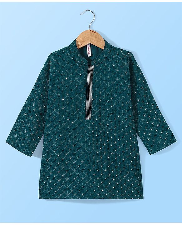 Babyhug Full Sleeves Sequenced Embroidered Kurta & Pyjama Set - Teal Green
