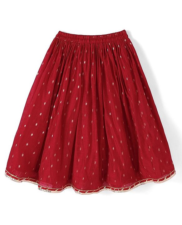 Babyhug Sleveless Chanderi Butti Angarkha Choli with Lehenga and Dupatta - Red