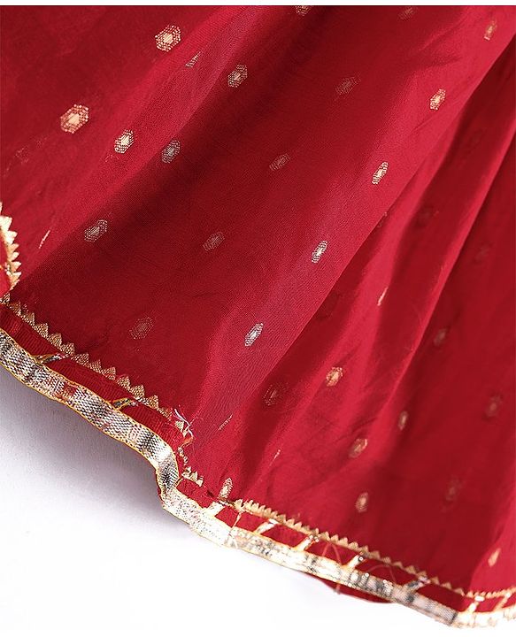 Babyhug Sleveless Chanderi Butti Angarkha Choli with Lehenga and Dupatta - Red