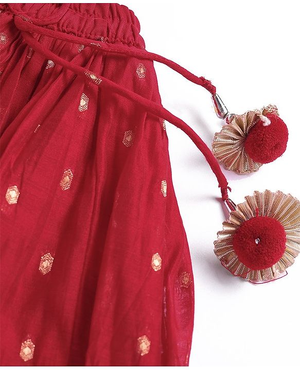 Babyhug Sleveless Chanderi Butti Angarkha Choli with Lehenga and Dupatta - Red