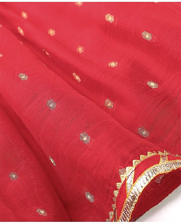 Babyhug Sleveless Chanderi Butti Angarkha Choli with Lehenga and Dupatta - Red