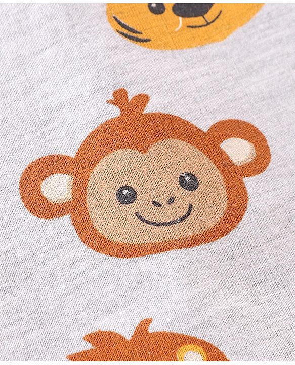 Babyhug Cotton Knit Full Sleeves T-Shirt Animal Print - White Melange