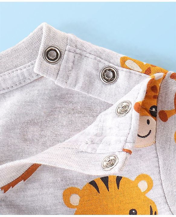 Babyhug Cotton Knit Full Sleeves T-Shirt Animal Print - White Melange